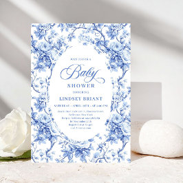 Chic Royal Blue Toile de Jouy Baby Shower Invite Inbjudningar