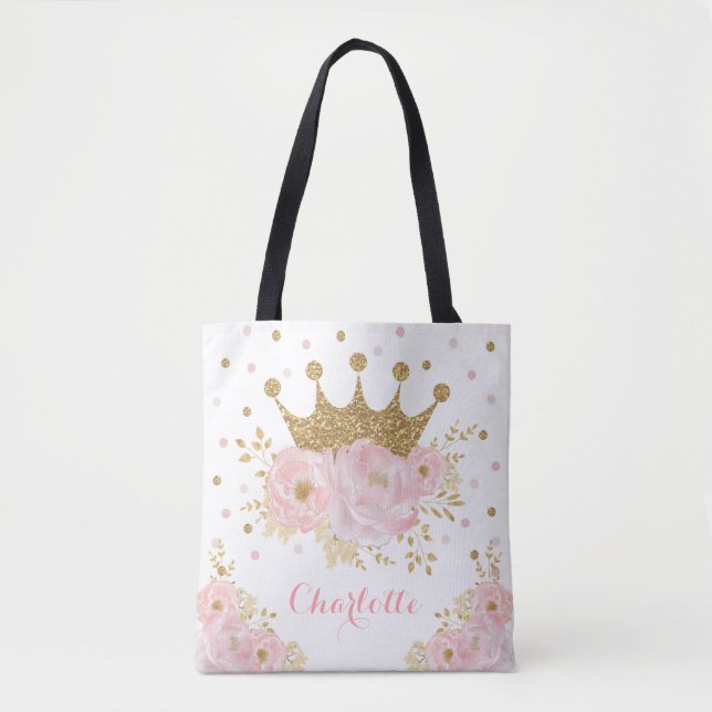 Chic Royal Guld Krona +  Rosa Blommigt Princess Tygkasse (Framsida)