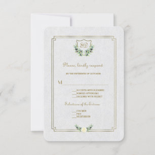 Chic Royal Guld Vapensköld Lush Greenery Bröllop O OSA Kort