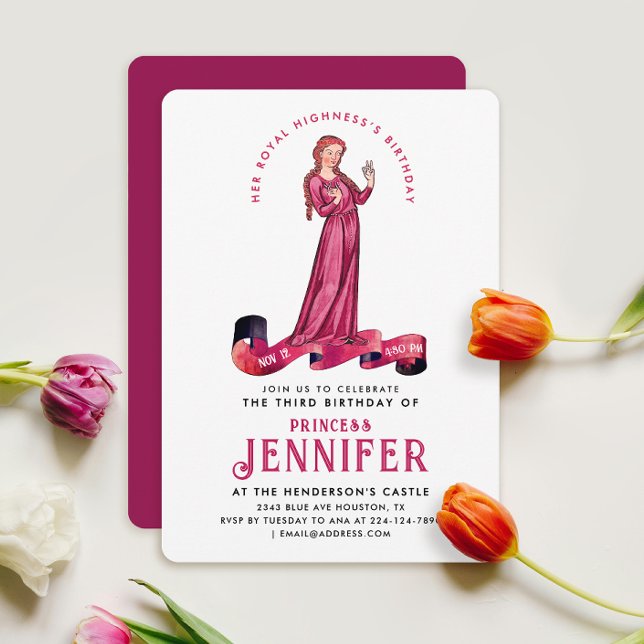 Chic Royal Rosa Medieval Princess Fairytale Bday Inbjudningar (Skapare uppladdad)