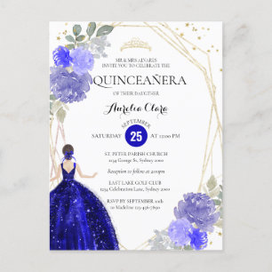 Chic Royalblå Blommig Geometrisk Quinceañera Inbju Vykort