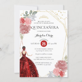 Chic Ruby Red Blommigt Geometric Quinceañera Inbjudningar