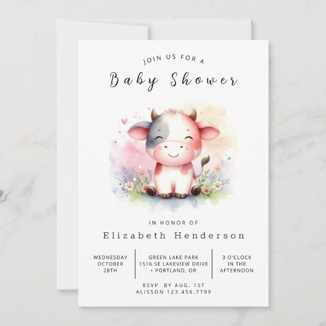 Chic Rustic Barn Cow Baby Shower Inbjudningar (Framsida)