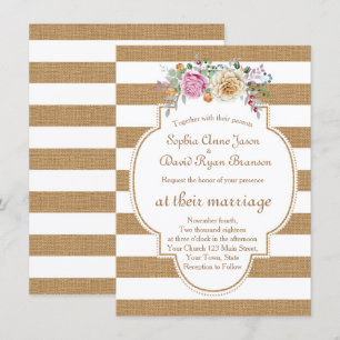 Chic Rustic Blommigt Burlap Rand bröllopsinbjudan Inbjudningar