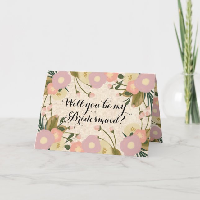 Chic Rustic Blommigt kommer du bli min bridesmaid Inbjudan (Framsida)