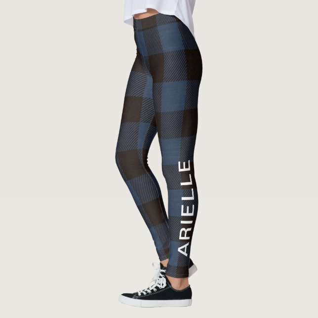Chic Rustic Blue Buffalo-utskrift med Namn Leggings (Vänster)