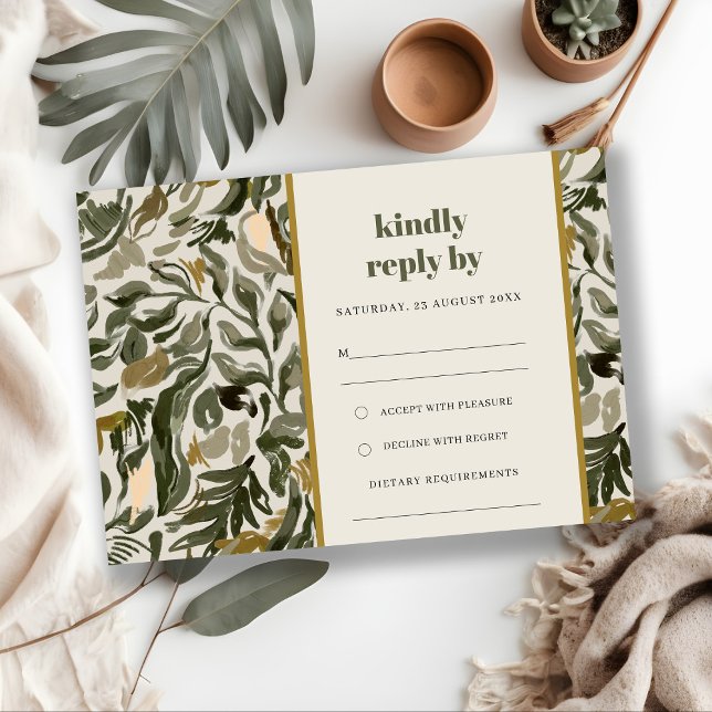 Chic Rustic Boho Grönt Retro Botanical Bröllop OSA Kort (Skapare uppladdad)