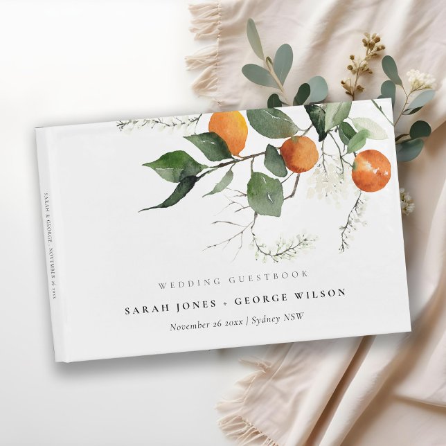 Chic Rustic Boho Orange Blommar Botanical Bröllop Gästböcker (Skapare uppladdad)