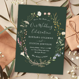 Chic Rustic Boho Wildblomma Grönt Bröllop Inbjudningar