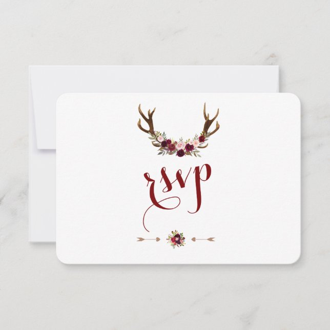 Chic Rustic Burgundy Blommigt Antlers OSA Kort (Framsida)