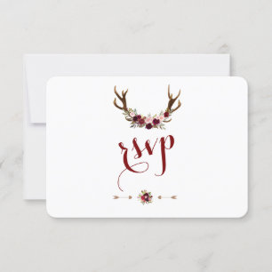 Chic Rustic Burgundy Blommigt Antlers OSA Kort