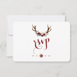 Chic Rustic Burgundy Marsala Blommigt Antlers OSA Kort