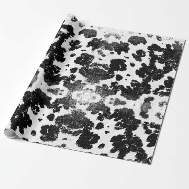 Chic Rustic Cow Print Black and White Presentpapper (Utrullad)