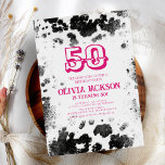 Chic Rustic Cow Skriv ut Shock rosa 50:e Födelseda<br><div class="desc">Chic Rustic Cow Skriv ut Shock rosa 50:e Födelsedagsfest inbjudan</div>