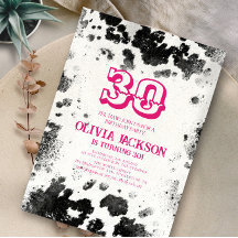 Chic Rustic Cow Skriv ut Shock rosa Party i 30års