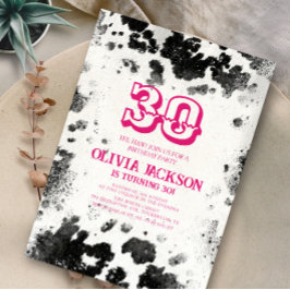 Chic Rustic Cow Skriv ut Shock rosa Party i 30års  Inbjudningar