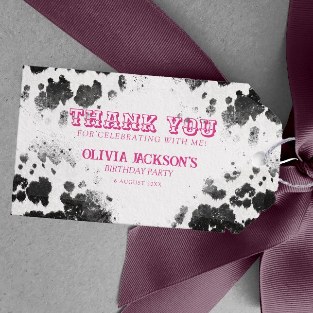 Chic Rustic Cow Skriv ut Shock rosa Party i 30års  Presentetikett (Skapare uppladdad)