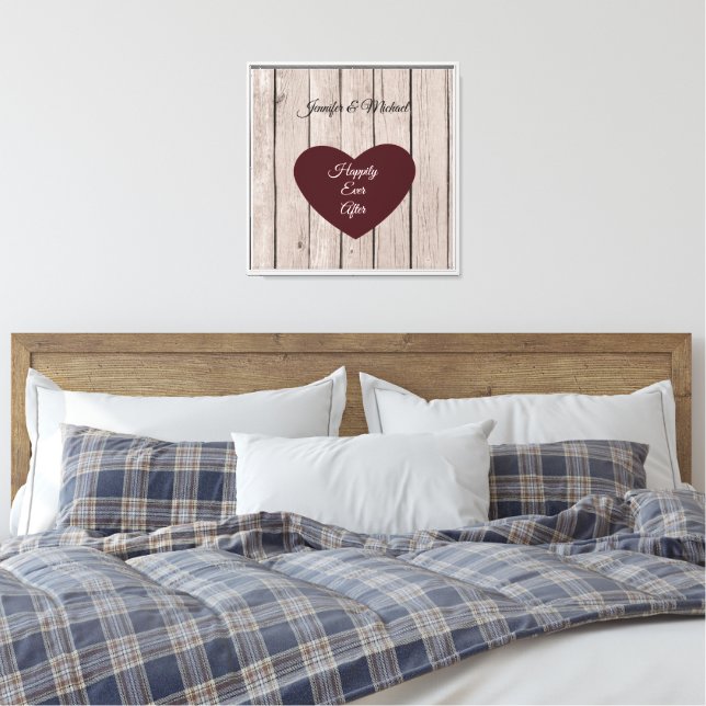 Chic Rustic Faux Wood Heart Bröllop Canvastryck (Insitu (sovrum))