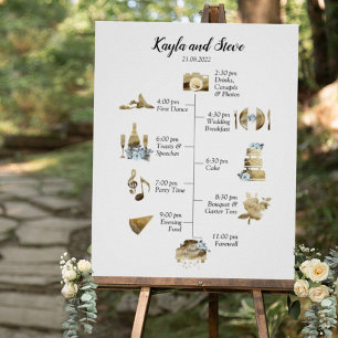 Chic Rustic Guld Watercolor Bröllop tidslinjetecke Poster