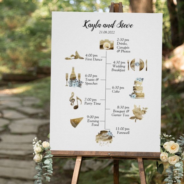 Chic Rustic Guld Watercolor Bröllop tidslinjetecke Poster (Skapare uppladdad)