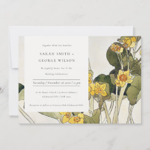 Chic Rustic Gult Daffodil Blommigt bröllopsinbjuda Tack Kort