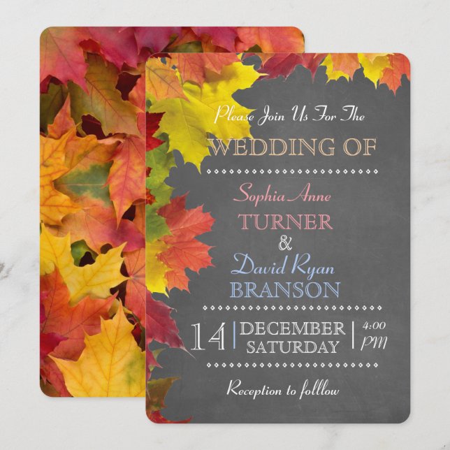 Chic Rustic Höst löv Chalk Bröllopsbjudan Inbjudningar (Fram/baksida)
