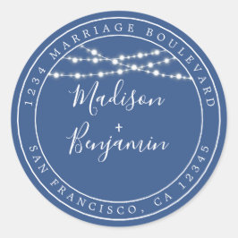 Chic Rustic Ljus Blue Bröllop Returadress Runt Klistermärke
