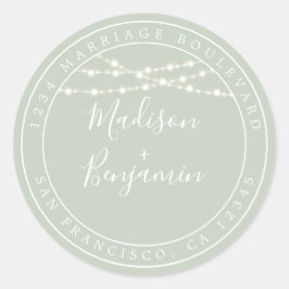 Chic Rustic Ljus Grönt Bröllop Returadress Runt Klistermärke