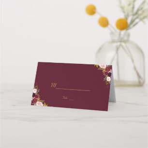 Chic Rustic Marsala Blommigt Burgundy Bordsnummer Placeringskort
