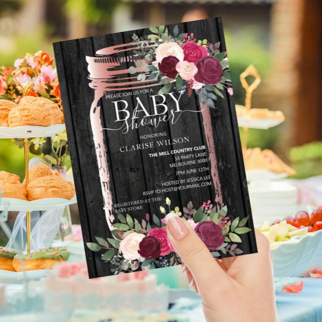 Chic Rustic Mason Burk Ro Guld Baby Shower Inbjudningar (Skapare uppladdad)