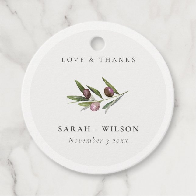 Chic Rustic Minimal Olive Gren Foliage Bröllop Gåvor Etiketter (Framsida)