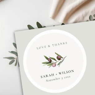 Chic Rustic Minimal Olive Gren Foliage Bröllop Runt Klistermärke