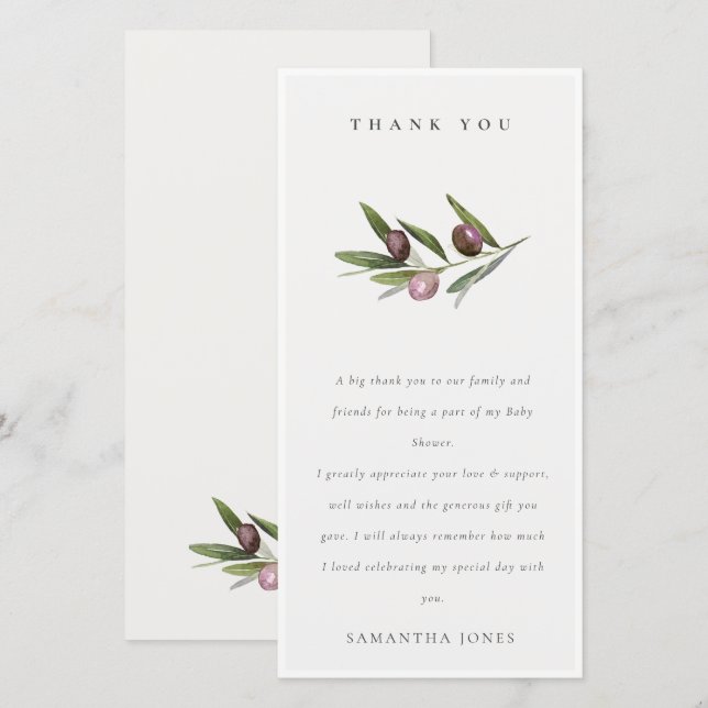 Chic Rustic Minimal Olive Gren Foliage Bröllop Tack Kort (Fram/baksida)
