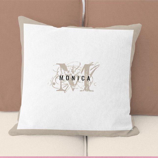 Chic Rustic Modern Beige Monogram Kudde (Chic Rustic Modern Beige Monogram Throw Pillow)