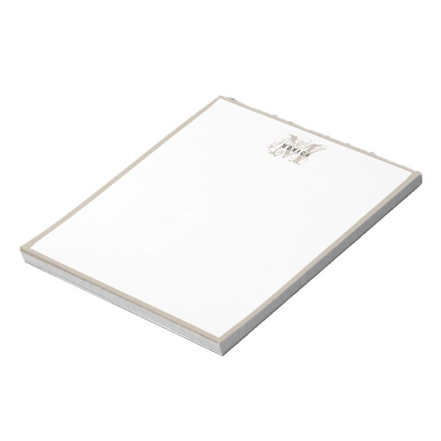 Chic Rustic Modern Beige Monogram Minimalist Anteckningsblock (Roterad)