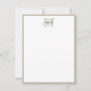 Chic Rustic Modern Beige Monogram Minimalist Anteckningskort