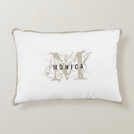 Chic Rustic Modern Beige Monogram Prydnadskudde