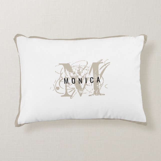 Chic Rustic Modern Beige Monogram Prydnadskudde (Framsidan)
