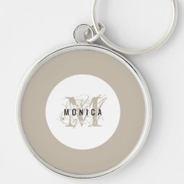 Chic Rustic Modern Beige Monogram Rund Silverfärgad Nyckelring