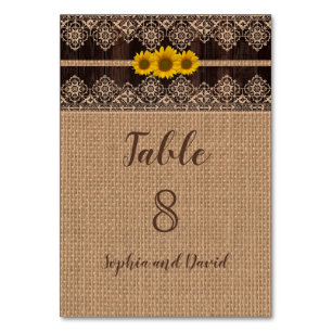 Chic Rustic Snöre Burlap Wood Bröllop Bordsnummer