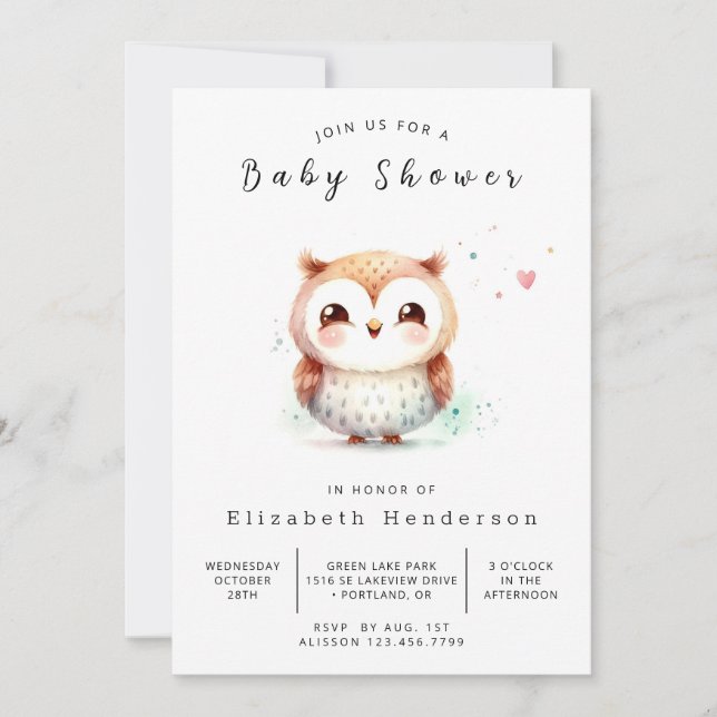 Chic Rustic Uggla Baby Shower Inbjudningar (Framsida)
