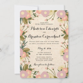 Chic Rustic Watercolor Blommigt Canvas Bröllop Inbjudningar