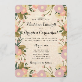 Chic Rustic Watercolor Blommigt Canvas Bröllop Inbjudningar