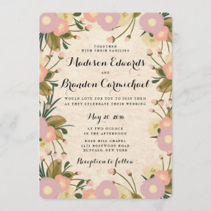 Chic Rustic Watercolor Blommigt Canvas Bröllop Inbjudningar