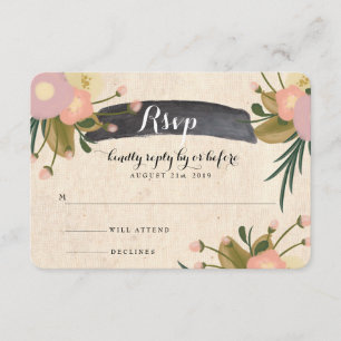 Chic Rustic Watercolor Blommigt Canvas Bröllop OSA Kort