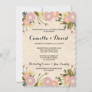 Chic Rustic Watercolor Blommigt Canvas - skiss Inbjudningar
