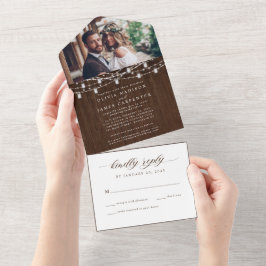 Chic Rustic Wood String Ljus Photo OSA Bröllop