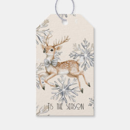 Chic Rustik jul Cream Hjort Snöflingor Presentetikett