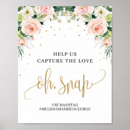 Chic Rustik rosa blommigt guld oh, fästtecken Poster