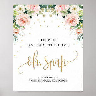 Chic Rustik  rosa blommigt guld oh, fästtecken Poster